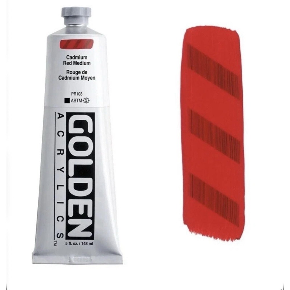 GOLDEN Heavy‎ Body: Cadmium Red Medium Lightfastness Acrylic Tube 5 oz NEW PR108
